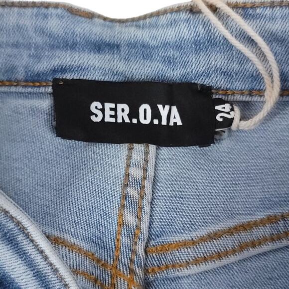 Ser.o.ya Demi Mid Rise Flare Jean in Coastline Light Wash Two Tone Denim - Picture 6 of 14